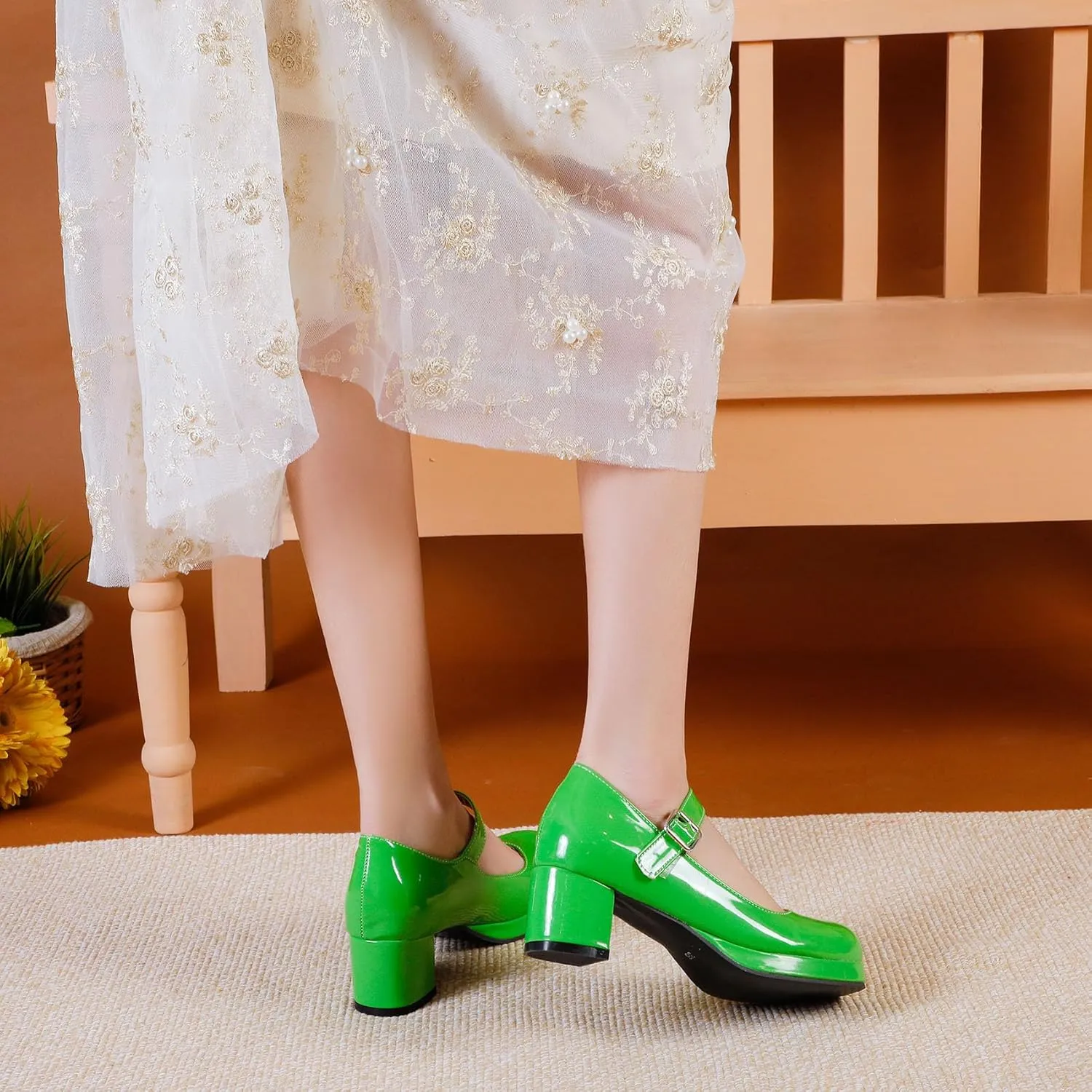 Womens Lolita Shoes Patent Leather Mary Jane Platform Chunky Heeled Pumps