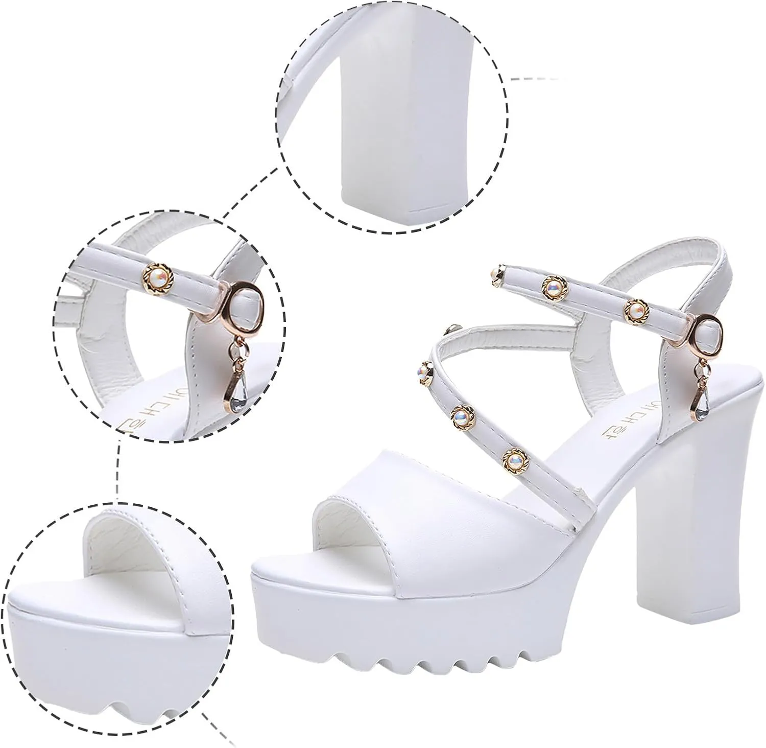 Women'S Open Toe Low Block Chunky Heels Sandals Thick Sole High Heel Thick Heel Comfortable Buckle Strap