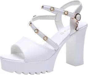Women'S Open Toe Low Block Chunky Heels Sandals Thick Sole High Heel Thick Heel Comfortable Buckle Strap