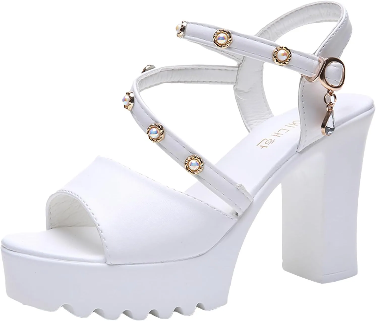 Women'S Open Toe Low Block Chunky Heels Sandals Thick Sole High Heel Thick Heel Comfortable Buckle Strap