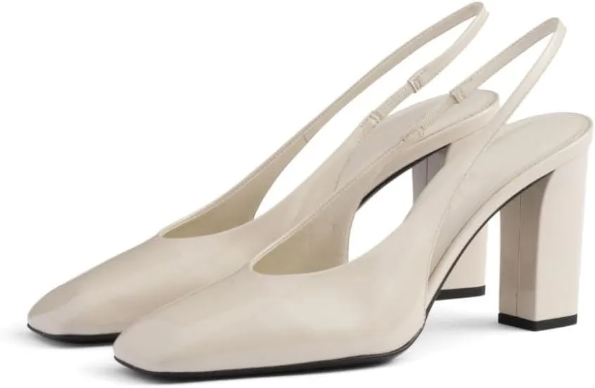 Women's Slingback High Heel Pumps Square Toe Backstrap Sandals Block High Heel Patent Leather Slip On Wedding Party Dress Shoes for Women