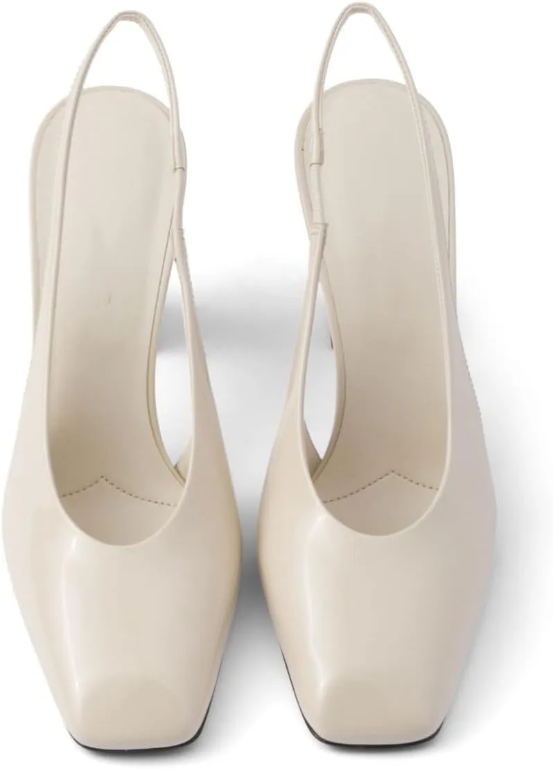 Women's Slingback High Heel Pumps Square Toe Backstrap Sandals Block High Heel Patent Leather Slip On Wedding Party Dress Shoes for Women