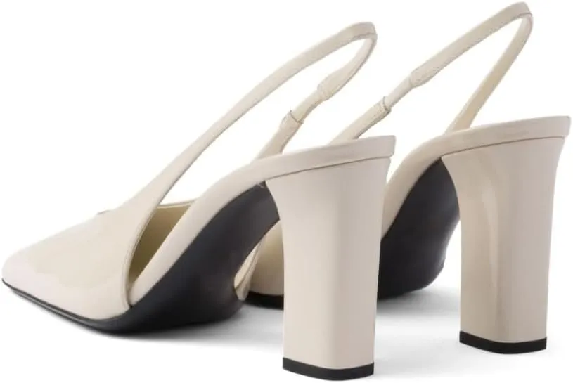 Women's Slingback High Heel Pumps Square Toe Backstrap Sandals Block High Heel Patent Leather Slip On Wedding Party Dress Shoes for Women