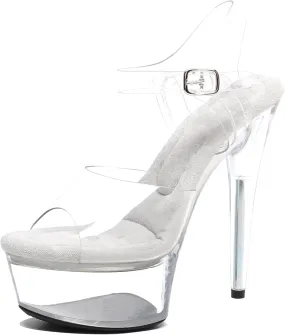 WUXIN H&P Women's 6in Clear Platform High Heels Ankle-Strap Sexy Stiletto Pole Dance Exotic Sandal Shoes